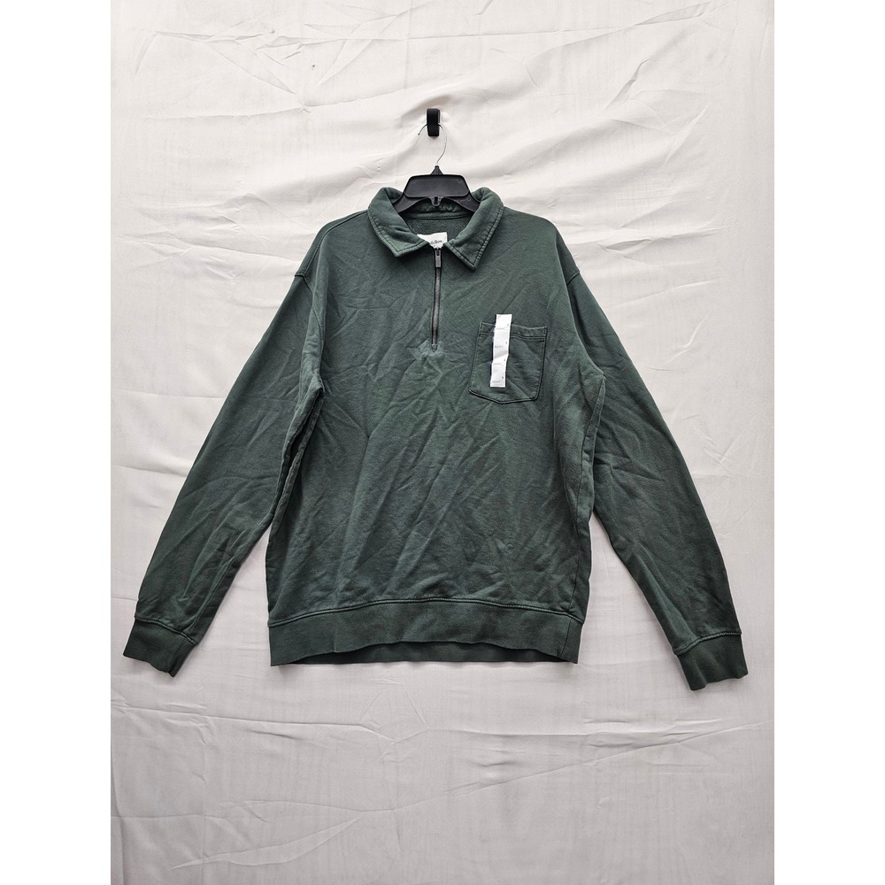 Goodfellow &‎ Co Mens Vintage 1/4 Zip Pullover Green Cotton Casual Size Large